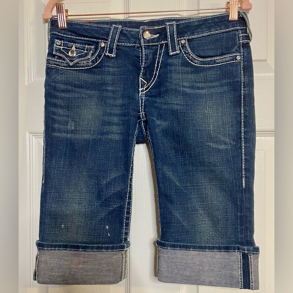 True Religion Women's Denim Blue Jean Bermuda Shorts sz 28